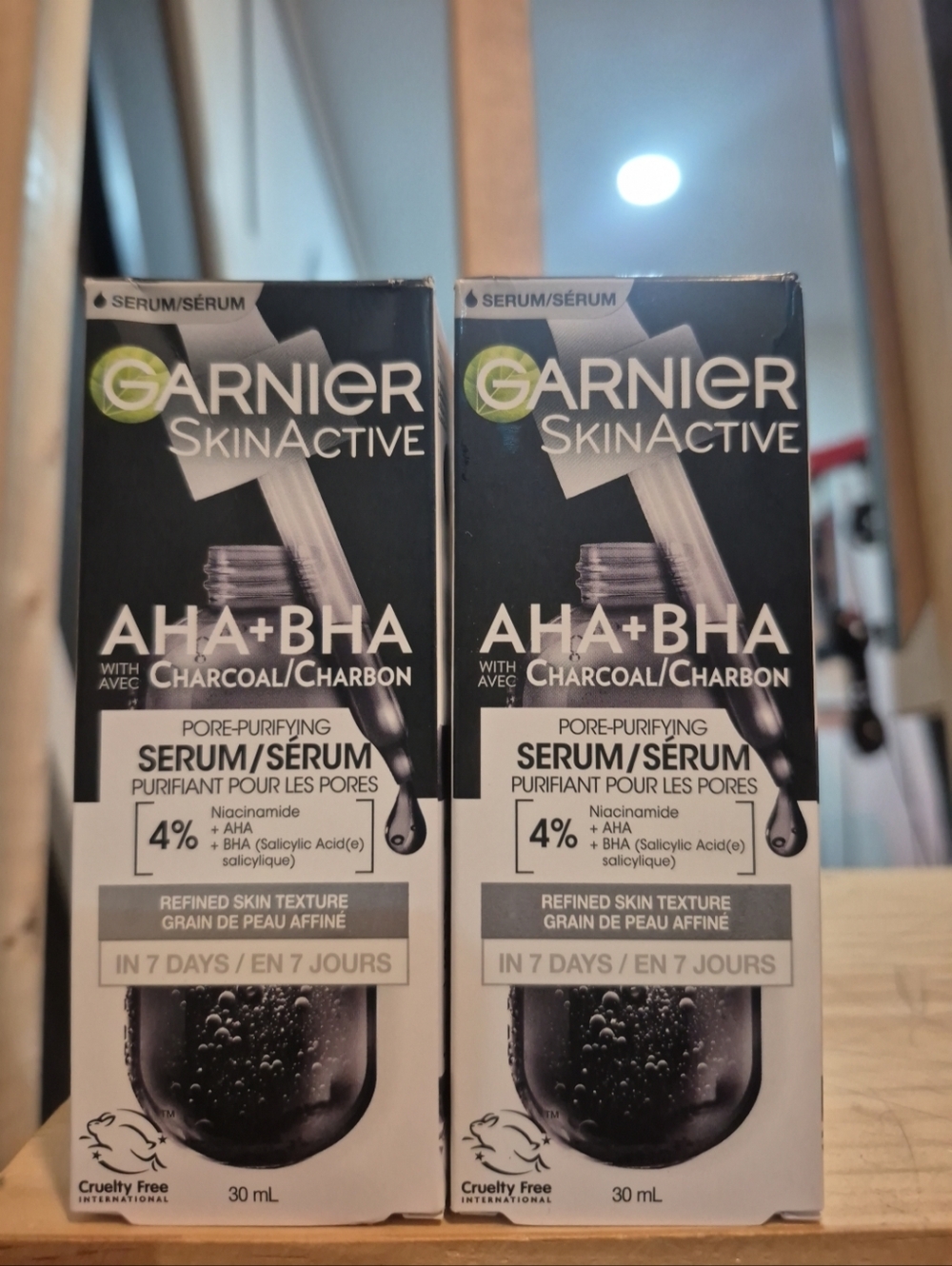 2 Garnier SkinActive AHA+BHA With Charcoal Pore-Purifying Serum. Refined Skin